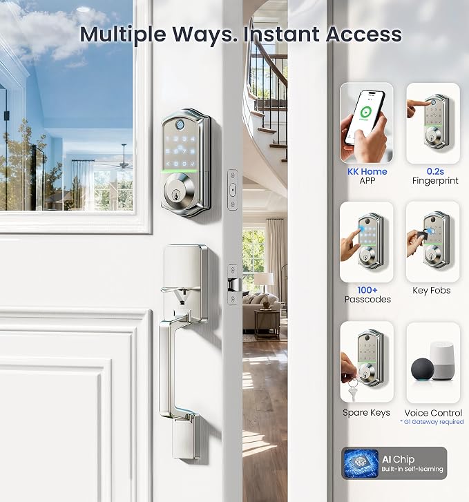 Veise VE017-D Smart Fingerprint Front Door Lock Set, App Control, 8-in-1 - Image 3
