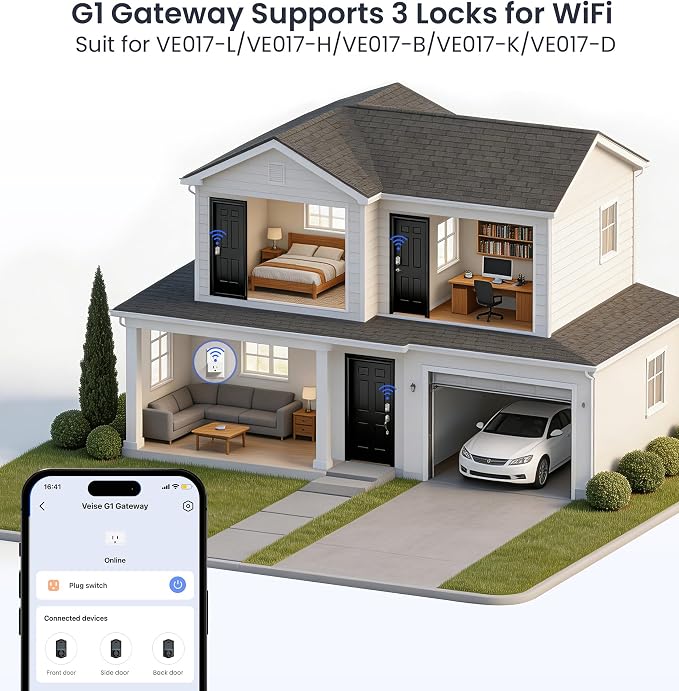 Veise VE017G Wi-Fi Keyless Entry Door Lock, App Remote & Voice Control - Image 8