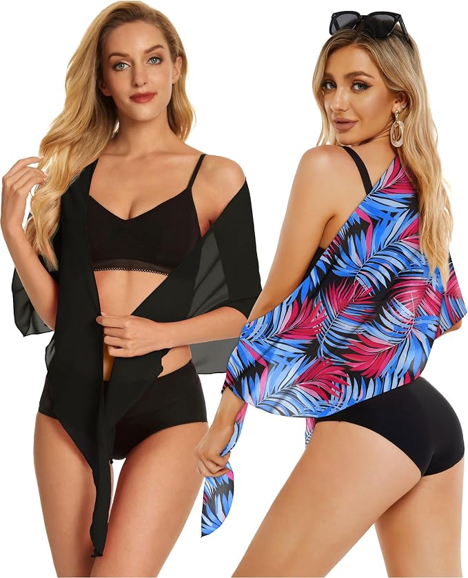 CHICGAL 2 Pieces Women Beach Sarong Bathing Suit Wrap Skirt Sheer Bikini - Image 4