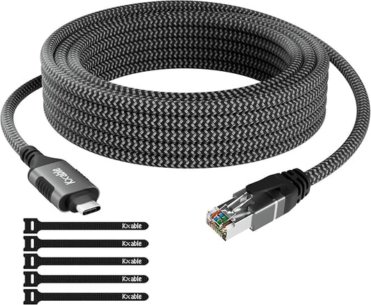 USB C to Ethernet Cable 25FT, Type C to RJ45 Cord, Gigabit Directly Connected by Kxable