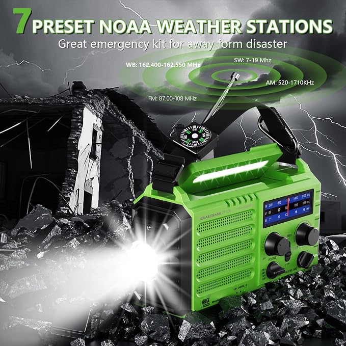 NOAA-Certified Emergency Weather Radio, AM/FM Portable Solar Hand Crank Powered - Image 7