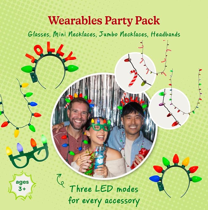 Light Up Party Wearables Set – LED Necklaces & Headbands, 3 Light Modes - Image 2