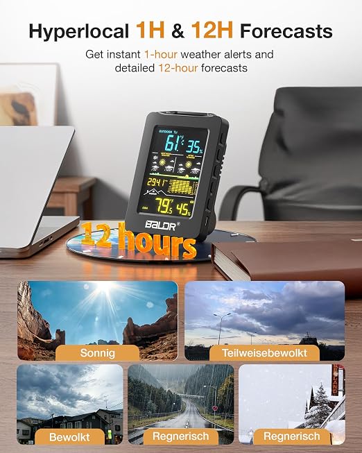 BALDR Weather Station with 1H & 12H Dual Forecast, Rechargeable USB Powered - Image 3