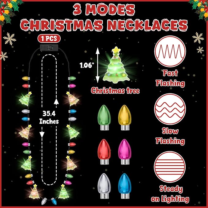 1PCS Light up Christmas Necklace Tree Bulb, 3 Modes Colorful Xmas Accessories - Image 2
