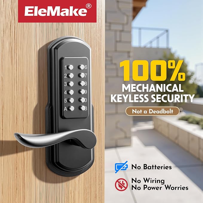 Mechanical Door Lock with Handle, Left Handed Keyless Entry Door Lock with - Image 2