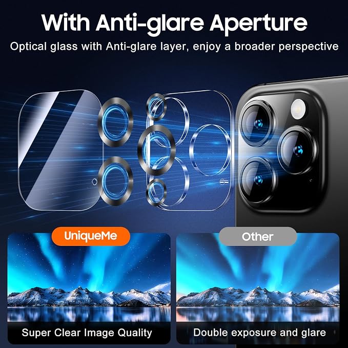 UniqueMe for 3 Pack iPhone 16 Pro/iPhone 16 Pro Max Camera Lens Protector - Image 3