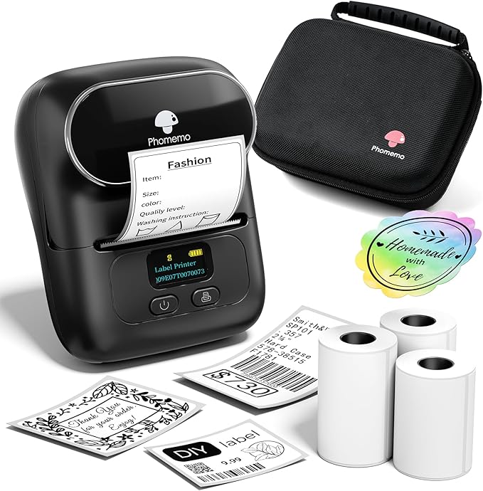Phomemo Label Maker with 3 Roll Labels and Bag, Barcode Label Printer by Phomemo