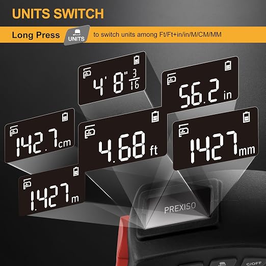 PREXISO 2-in-1 Digital Tape Measure - 16Ft Rechargeable Digital Measuring Tape - Image 7