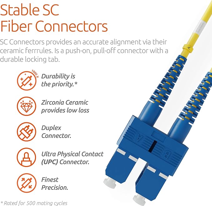 BEYONDTECH 5m LC to SC Fiber Patch Cable – UPC Single-Mode Duplex Fiber Optic - Image 3