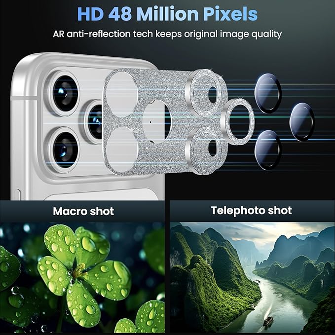 Uyiton for iPhone 17-Pro Camera-Lens Protector: Bling Metal Tempered Glass Rear - Image 3