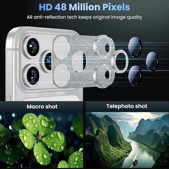 Uyiton for iPhone 17-Pro-Max Camera-Lens Protector: Bling Metal Tempered Glass - Image 3