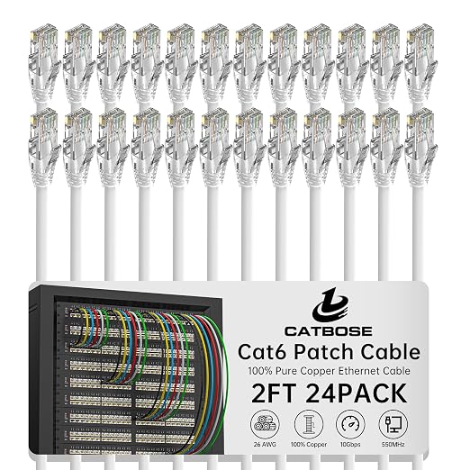 2 Feet Cat6 Patch Cables, Solid Pure Copper Patch Cord, Cat 6 Ethernet Cable by CatBose