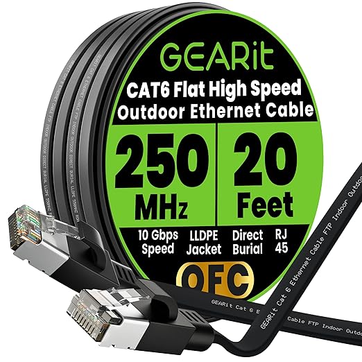 GEARit Cat 6 Outdoor Flat Ethernet Cable Direct Burial Rated LLDPE Jacket by GEARit
