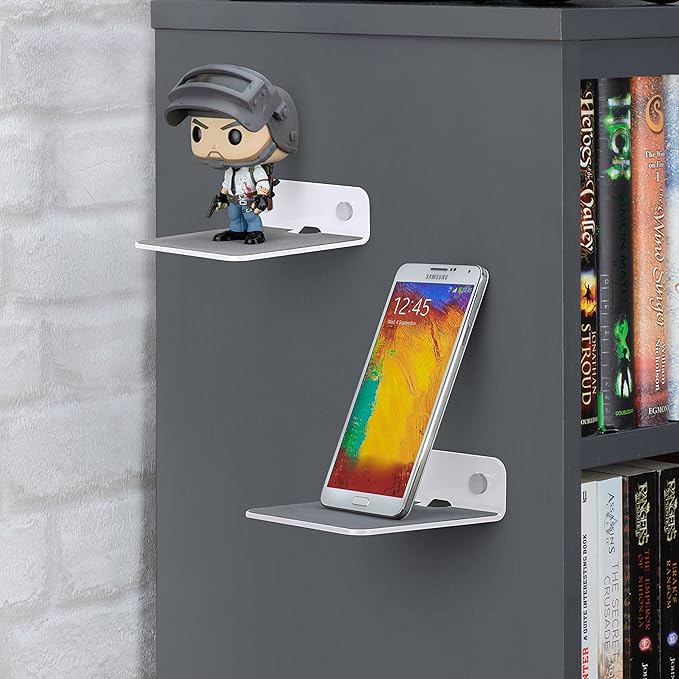 BRAINWAVZ 2-Pack 4” Small Floating Shelf Bluetooth Speaker Stand, Adhesive & - Image 2