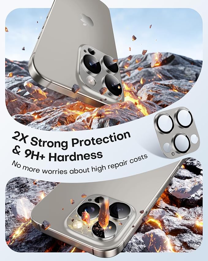 TAURI 2 Pack for iPhone 16 Pro Max/16 Pro Camera Lens Protector, Full Coverage - Image 3