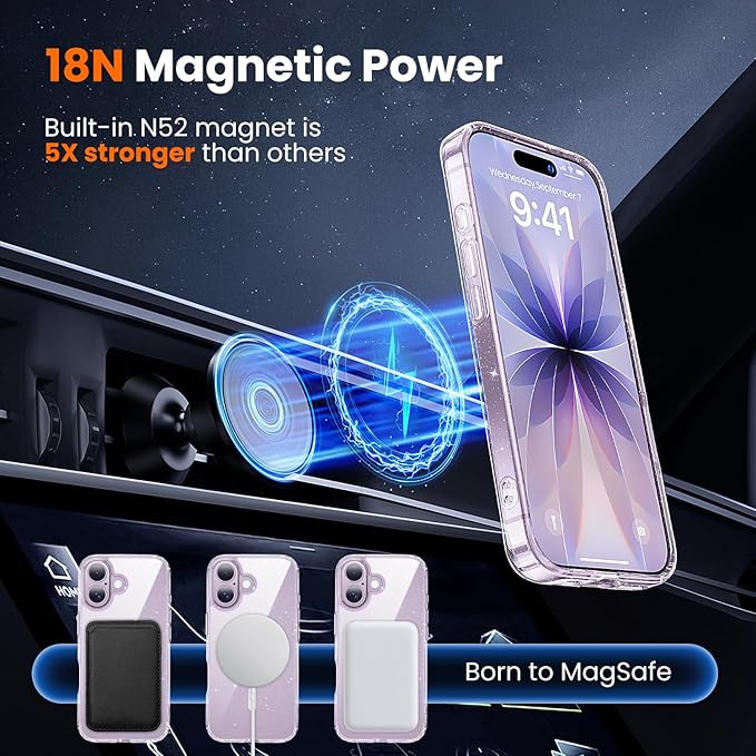 toushion 3 in 1 for iPhone 17 Case Clear Glitter, Fits MagSafe, Not Yellowing - Image 4