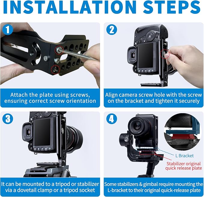 DSLR Camera L Bracket with 1/4" & 3/8" Screw Hole, Vertical Horizontal - Image 9