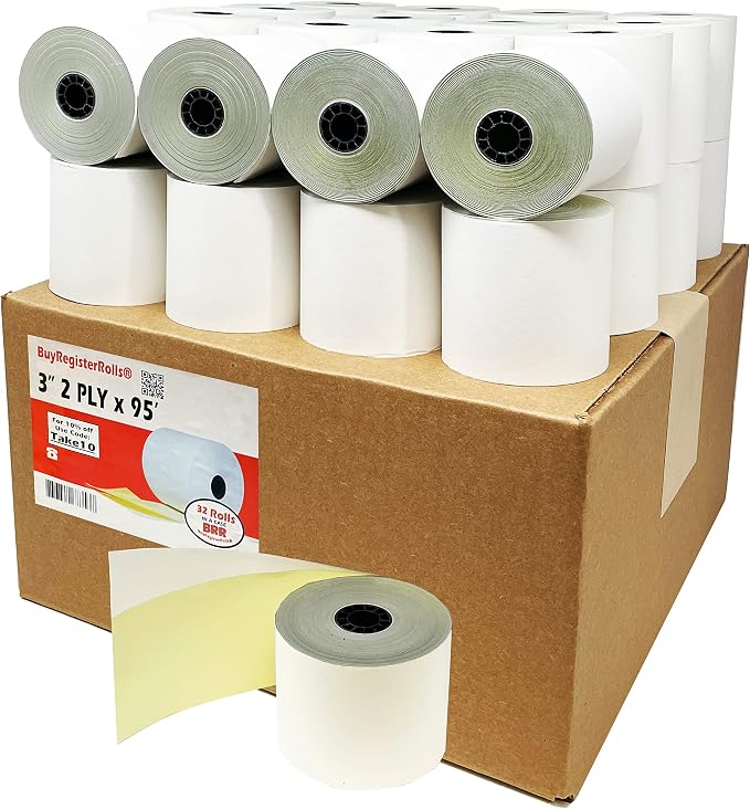 2 Ply Carbonless Rolls 3" X 95 Feet White/Yellow Receipt Paper POS Cash by BuyRegisterRolls%C2%AE