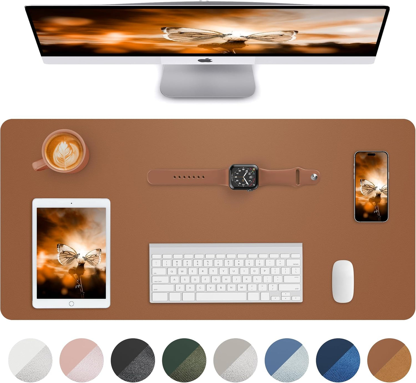 Leather Desk Pad Blotter,Mouse Pad,Office Desk Mat, Non-Slip PU Leather Desk mat,Large Desk mat,Waterproof Keyboard mat for Office/Home/Decor (Brown,31.5" x 15.7")