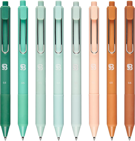 BLIEVE - Gel Pens Black Ink, Matte Finish, Smooth Writing, No Bleed - For Journaling, Bible Notes, Drawing - Cute School Supplies, 8 Pack (Terracotta, Black Ink)