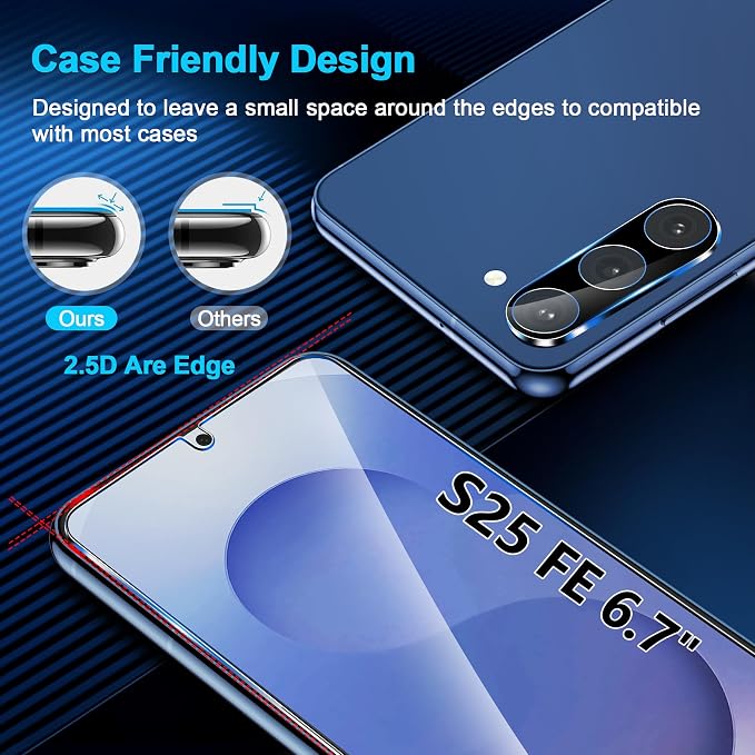 Pack Galaxy S25 FE Screen Protector, HD Clear Tempered Glass, Fingerprint Unlock - Image 5