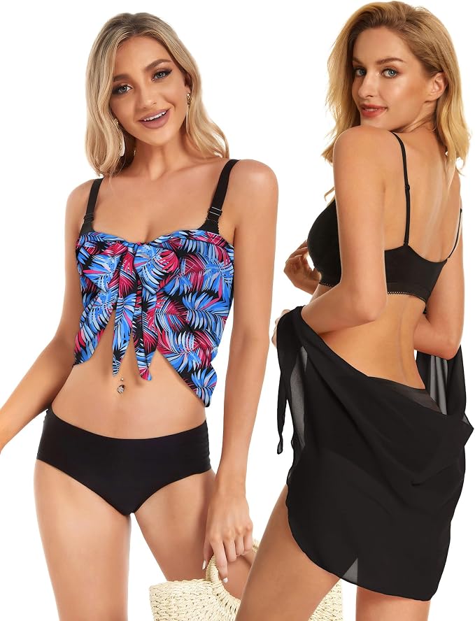 CHICGAL 2 Pieces Women Beach Sarong Bathing Suit Wrap Skirt Sheer Bikini - Image 2