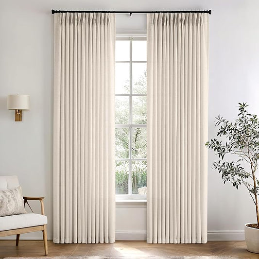 Memory Trained Pinch Pleated Curtains 84 Inches Long, Viral Linen Pinch Pleat by ANRODUO