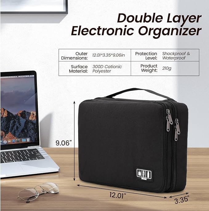 Large Electronic Organizer Travel Case, Double Layer Tech Accessories Bag - Image 2