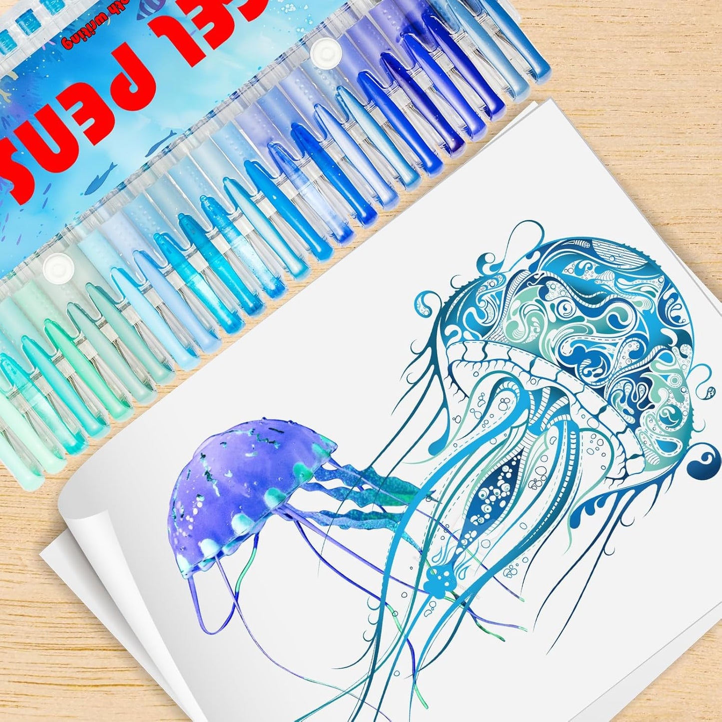 90 Pack Blue Tone Gel Pens, 30 Pens with 60 Refills, 40% More Ink, Multicolor, Adults Coloring Books Drawing Doodling Scrapbook Journaling