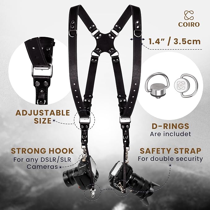C Coiro Dual Camera Harness Shoulder Leather Camera Strap - Image 2