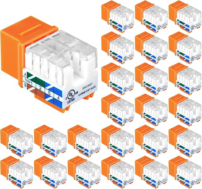 VCE UL Listed Cat6 RJ45 Keystone Jack Insert 25-Pack, 90 Degree Punch Down by VCE