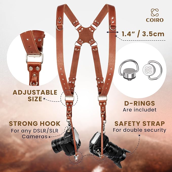 C Coiro Dual Camera Harness Shoulder Leather Camera Strap - Image 2