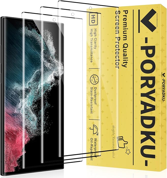 V-PORYADKU 3 Pack for Galaxy S22 Ultra Screen Protector, 9H Tempered Glass by PORYADKU