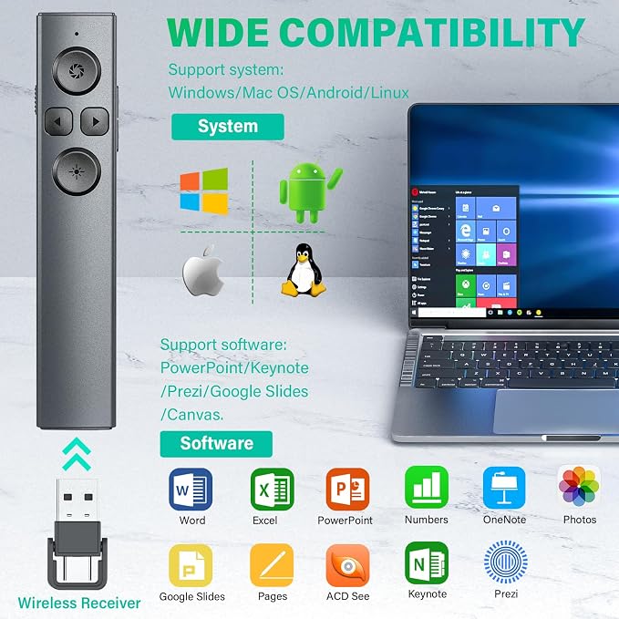 2 in 1 USB Type C Presentation Clicker, Rechargeable Presentation Clicker - Image 5