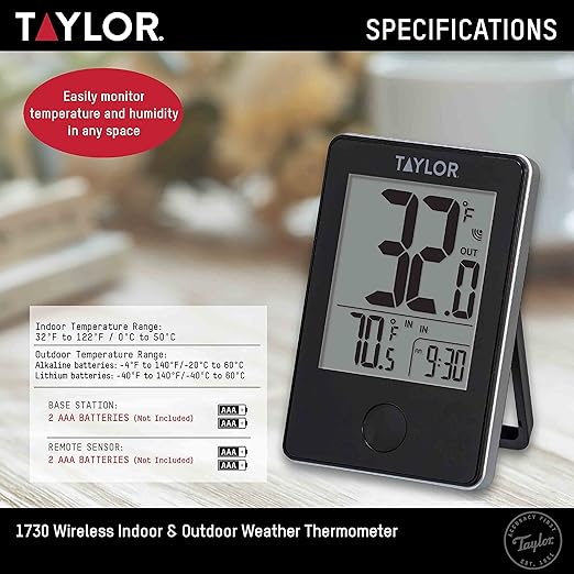 Taylor Wireless Digital Indoor Outdoor Thermometer, and Indoor Areas - Image 4