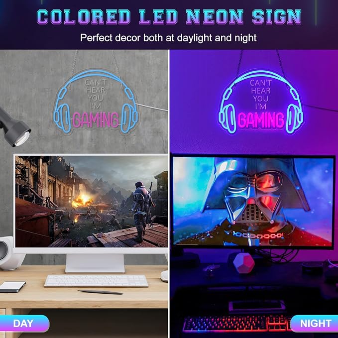Gaming Neon Sign, Large Bright and Dimmable Colored LED Headset Gamer Neon - Image 4