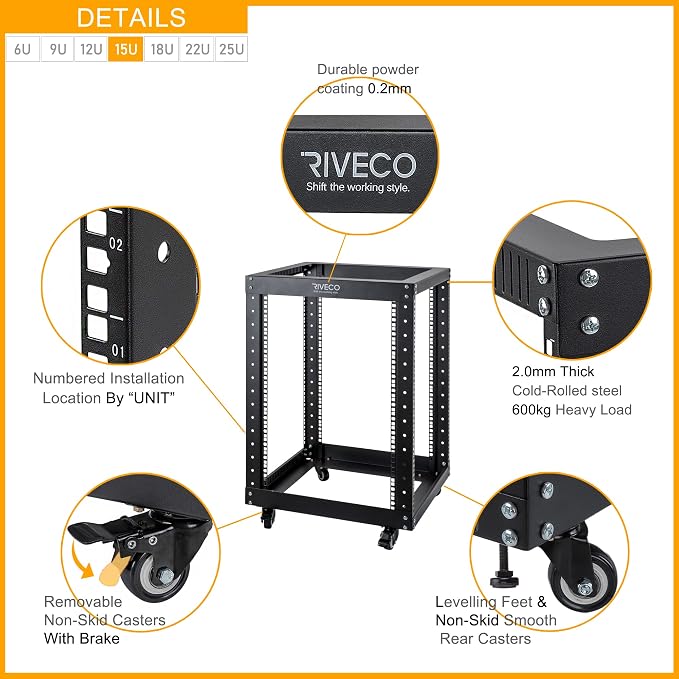 RIVECO 15U Server Rack Floor Standing Open Frame - Image 4