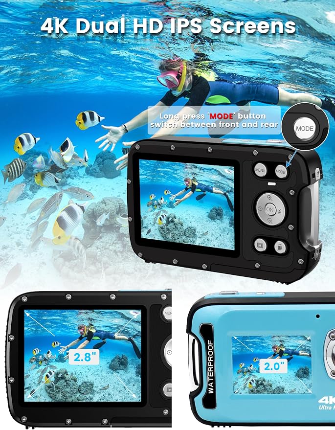 Underwater Camera 4K 48MP Autofocus Selfie Dual Screen Waterproof Camera - Image 5