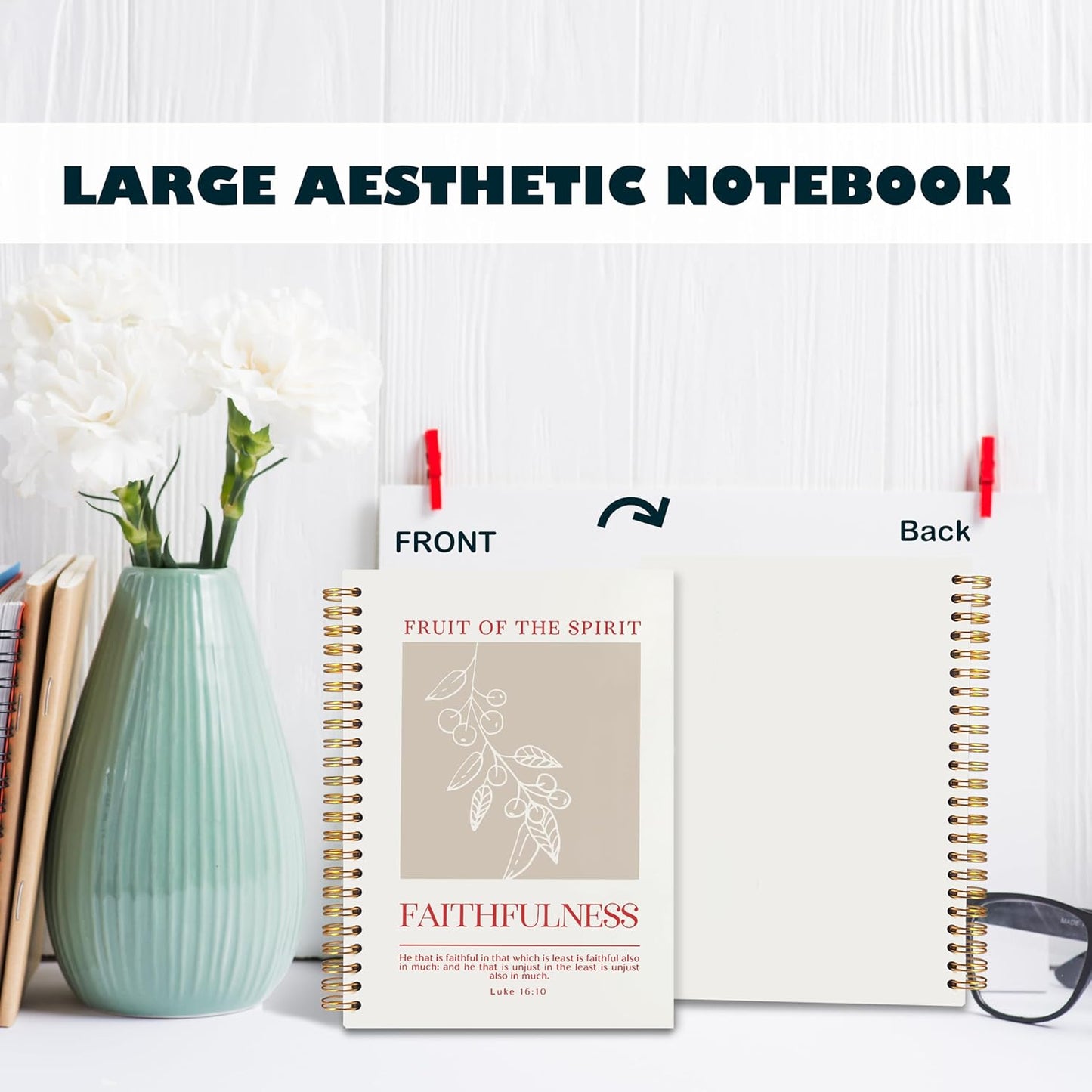 BearCake Fruit of the Spirit Faithfulness Christian Notebook Journal, Christian Gifts for Women, Bible Notebooks for Note Taking, Bible Journaling Notebook, Hardcover Spiral Notebook 5.5x8.3