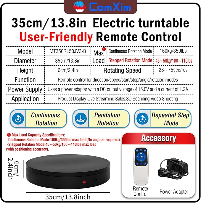 360 Rotating Platform, 13.8Inch/35cm Remote Motorized Turntable, 400lbs - Image 2