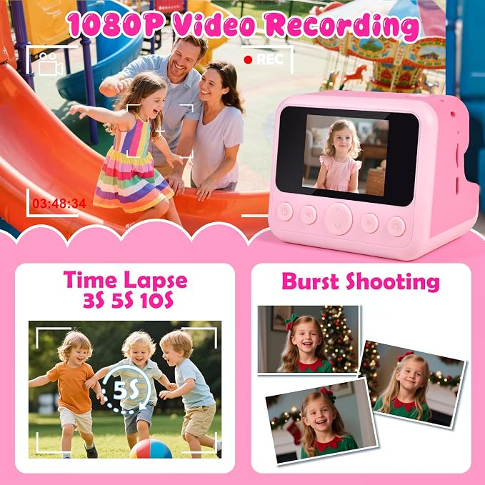 Kids Instant Print Camera with Carrying Bag, 1080P HD Girl Camera with 4 Print - Image 3