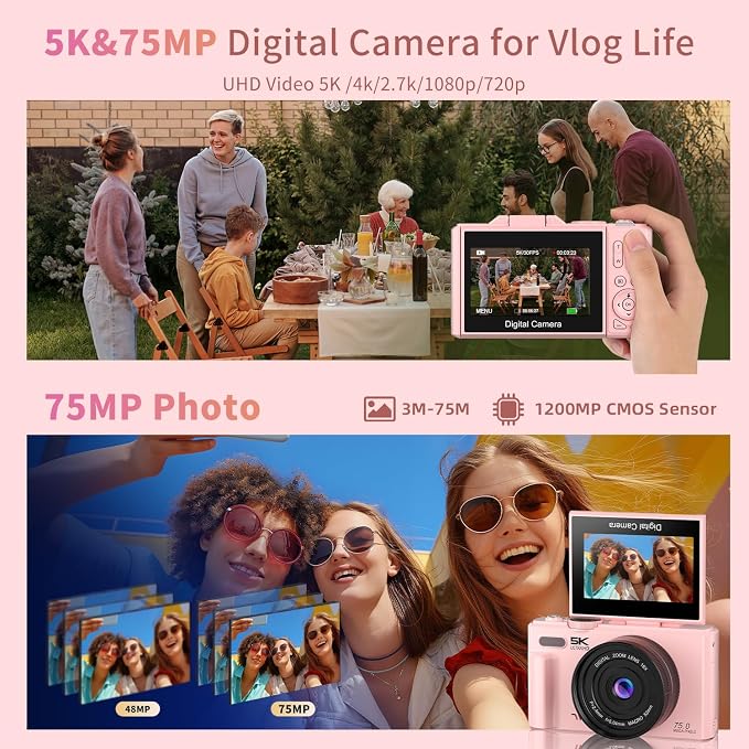 Ourlife Cameras for Photography, 5K 75MP Autofocus Vlogging Camera for YouTube - Image 3