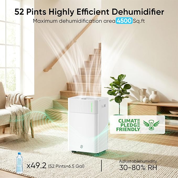 HUMILABS 52 Pints Dehumidifier for Home, 4500 Sq. Ft Dehumidifier for Basement - Image 2