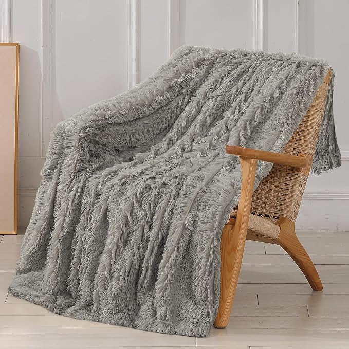 Tuddrom Decorative Extra Soft Fuzzy Faux Fur Throw Blanket 50" x 60", Solid by Tuddrom