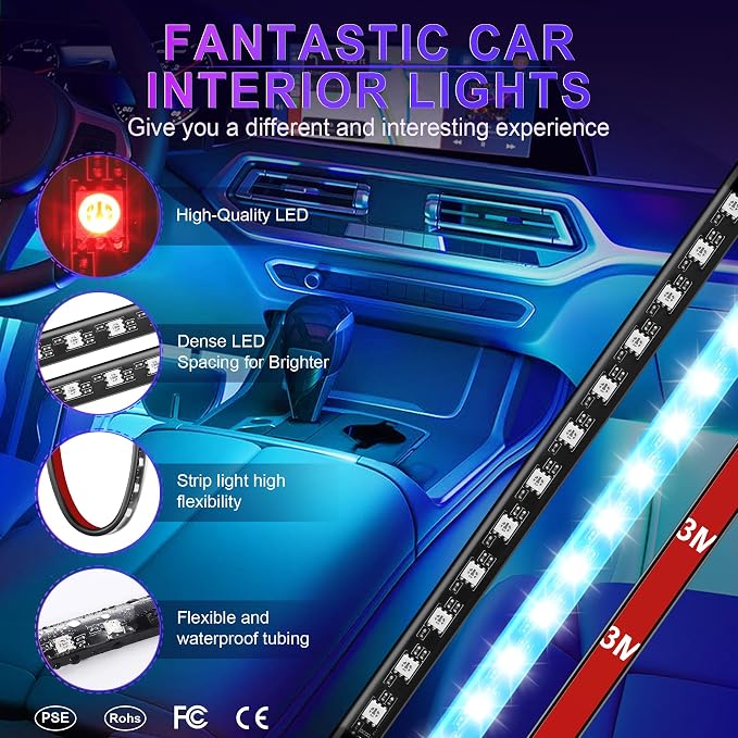 LivTee Car Led Interior Lights，4pcs 48 LED Multicolor Music Car Interior - Image 6