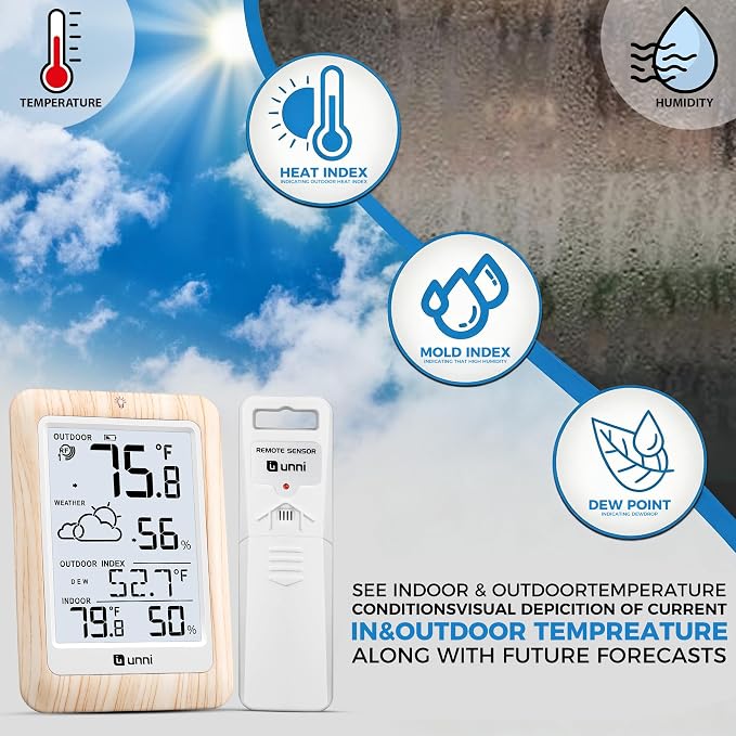 Indoor Outdoor Thermometer Wireless Weather Station, Temperature Humidity - Image 4