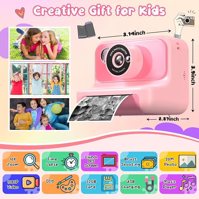 Kids Camera Instant Print, Kids Camera 1080P HD Video Digital Camera, Christmas - Image 2