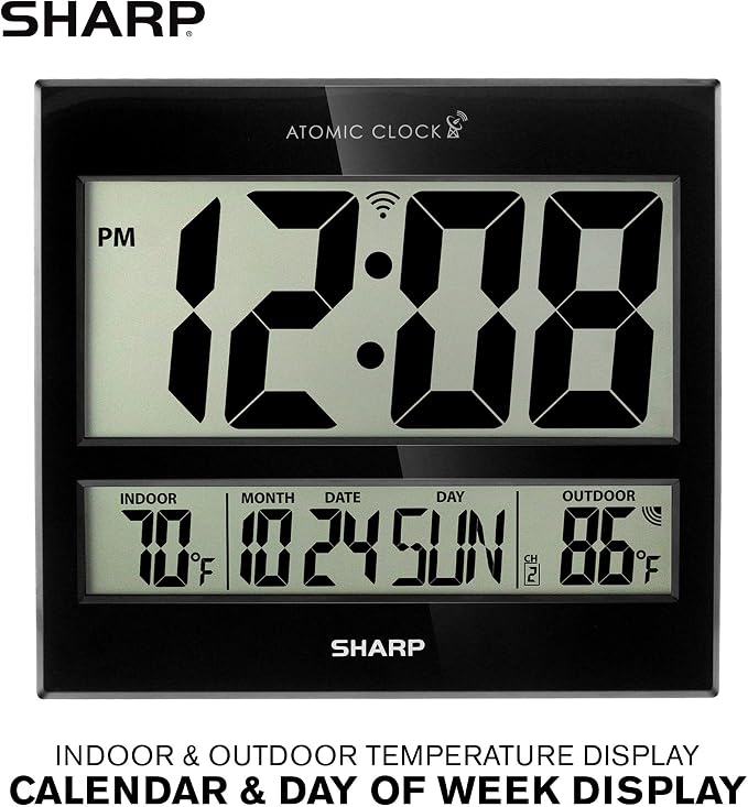 Sharp Atomic Clock – Never Needs Setting, Jumbo 3” Easy-Read Display, Indoor & - Image 2