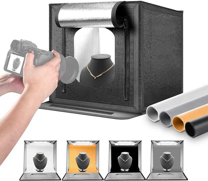 NEEWER 40CM Upgraded Photo Studio Light Box, 4 Backdrops, 5600K 144 LEDs by Neewer