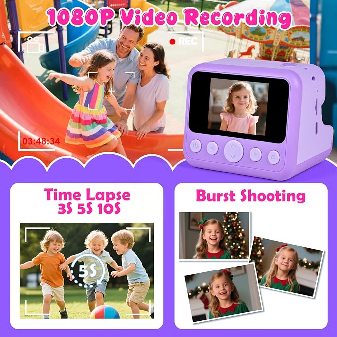 Kids Instant Print Camera with Carrying Bag, 1080P HD Digital Camera - Image 3